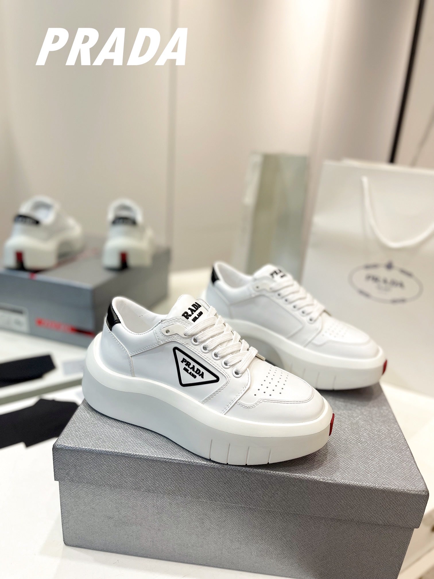 PRA DOWNTOWN THICK-SOLE SNEAKERS WHITE CALFSKIN、mysite、Cacoeks