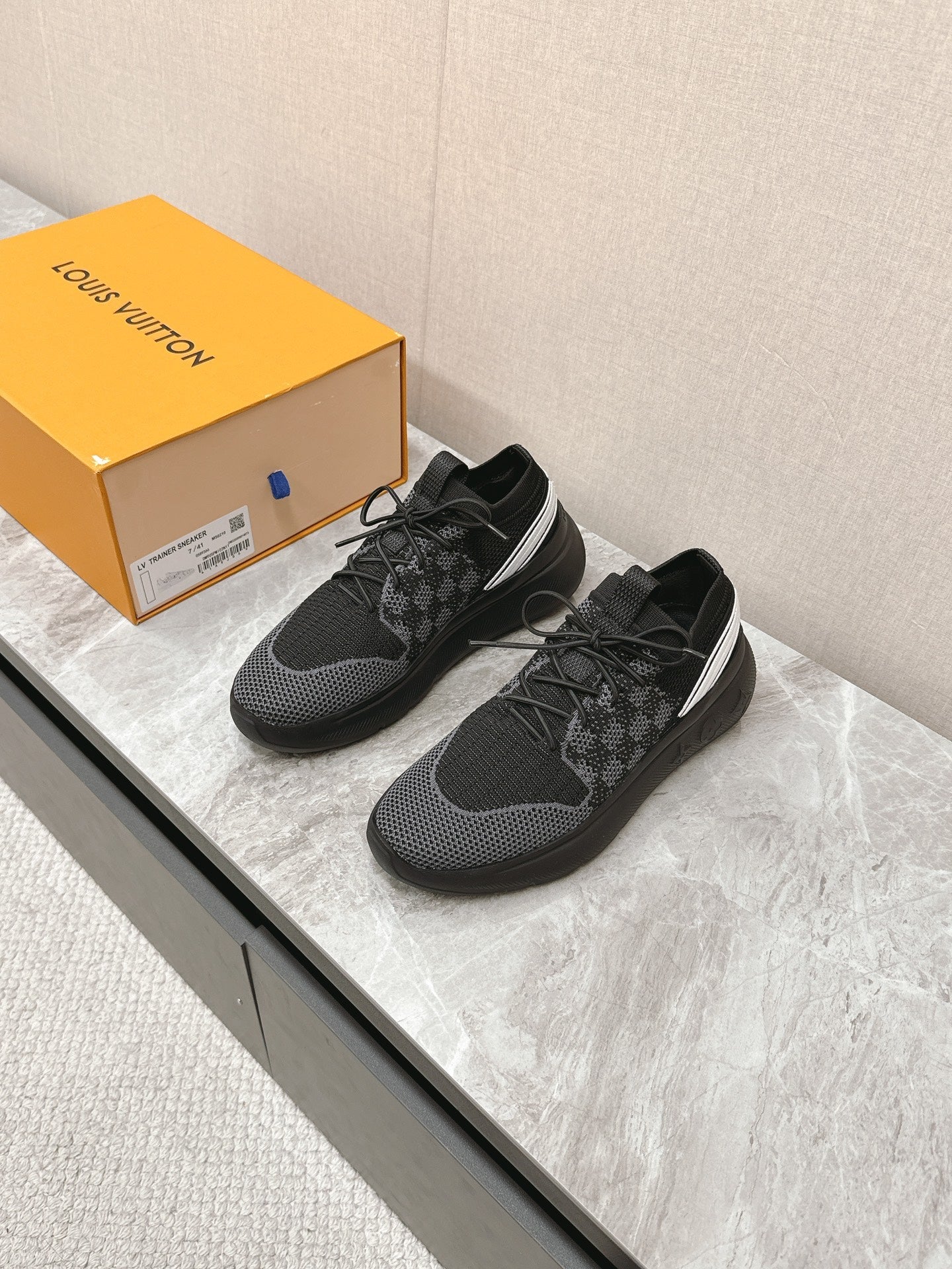 SNEAKERS IN BLACK DAMIER ELASTIC FABRIC、mysite、Cacoeks