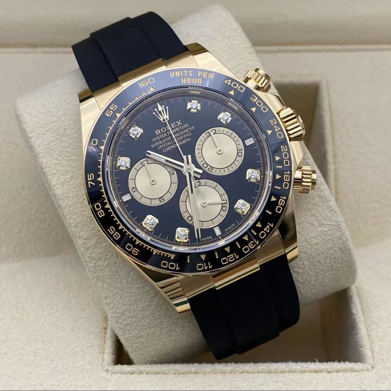 Rolex Daytona 40mm Super Clone Swiss Watch Yellow Gold Oysterflex Strap Paul Newman Dial Ref M126518LN-0005 4131 Swiss Movement