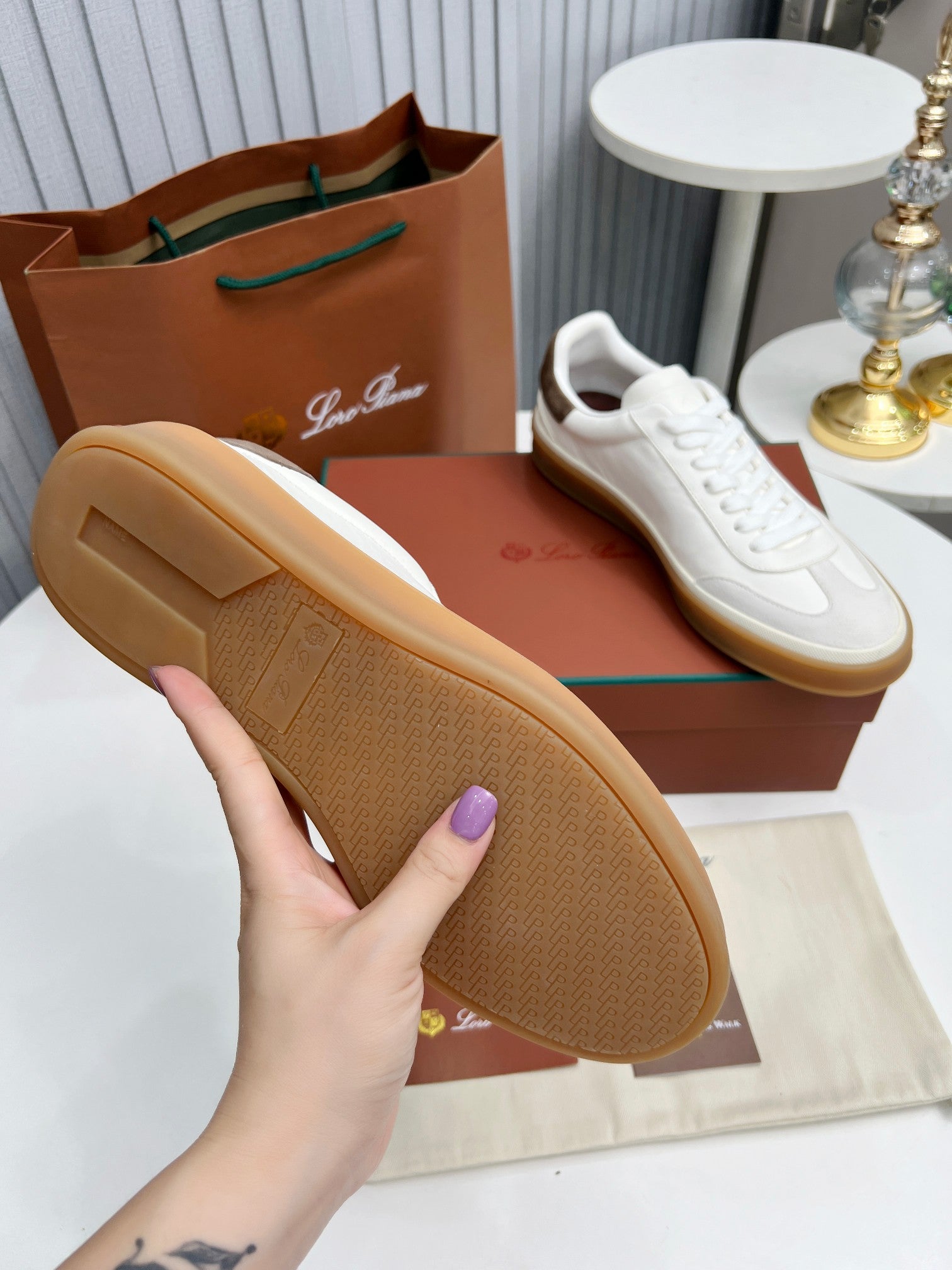 LP TENNIS WALK SNEAKERS WHITE AND LIGHT GRAY CALFSKIN、mysite、Cacoeks