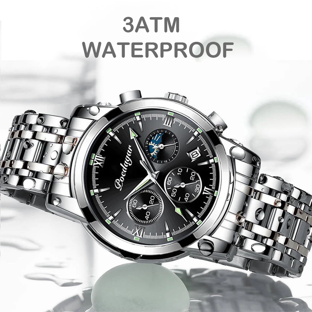 POEDAGAR 2021 Fashion Casual Mens Watches Top Brand Luxury Leather Blue Clock Male Sport Wristwatch Waterproof Quartz Watch