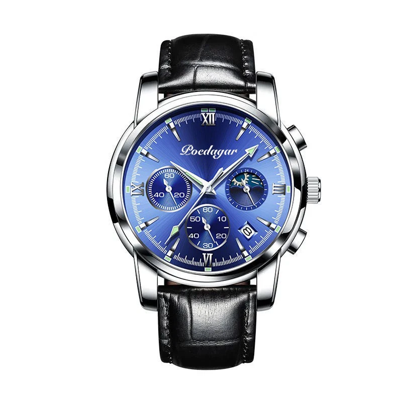 POEDAGAR 2021 Men Watches Leather Quartz Watches Top Brand Luxury Blue Wristwatch Waterproof Luminous Fashion Sport Clock