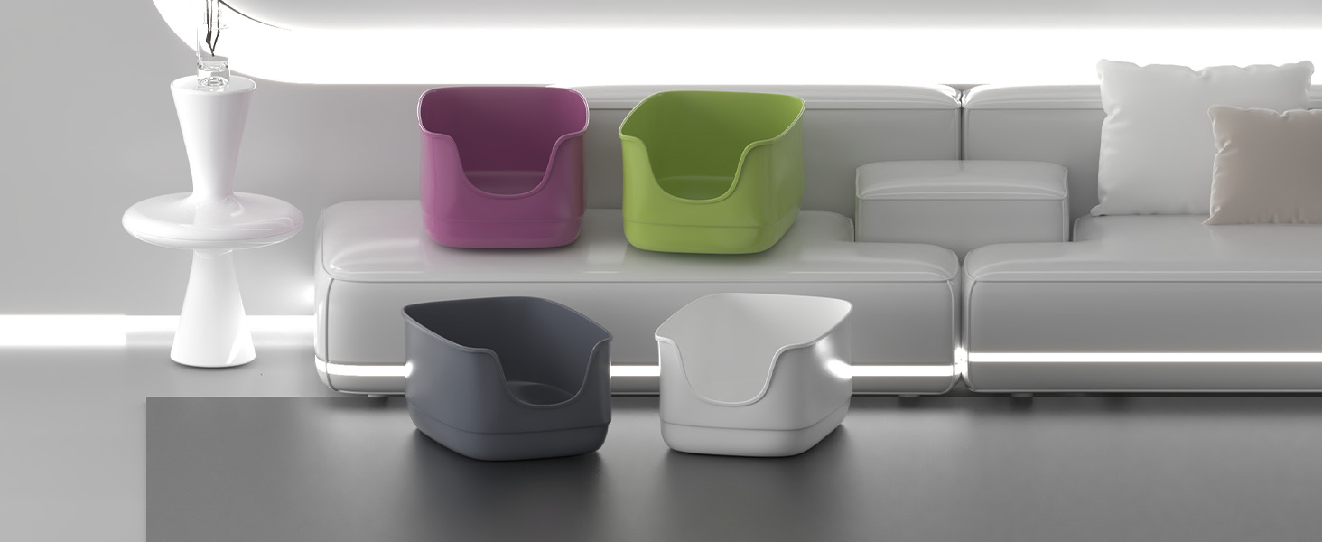 Series of white and grey ceramic or plastic containers of varying sizes arranged in rows, showing product versatility and storage options.