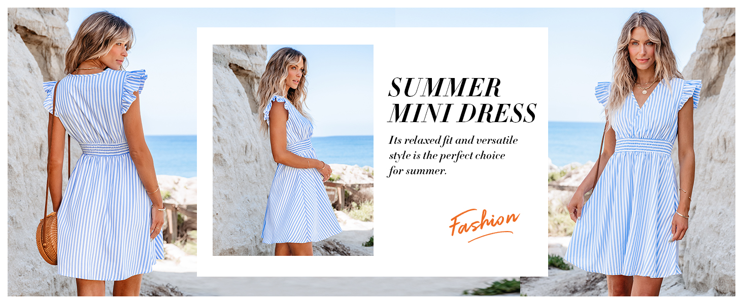 blue striped mini dress for women