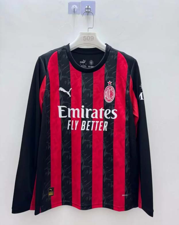 2025/2026 Long Sleeve AC Milan Home Soccer Jersey 1:1 Thai Quality:football jersey mysite: unitedjerseyfootball 邓江浪:football
