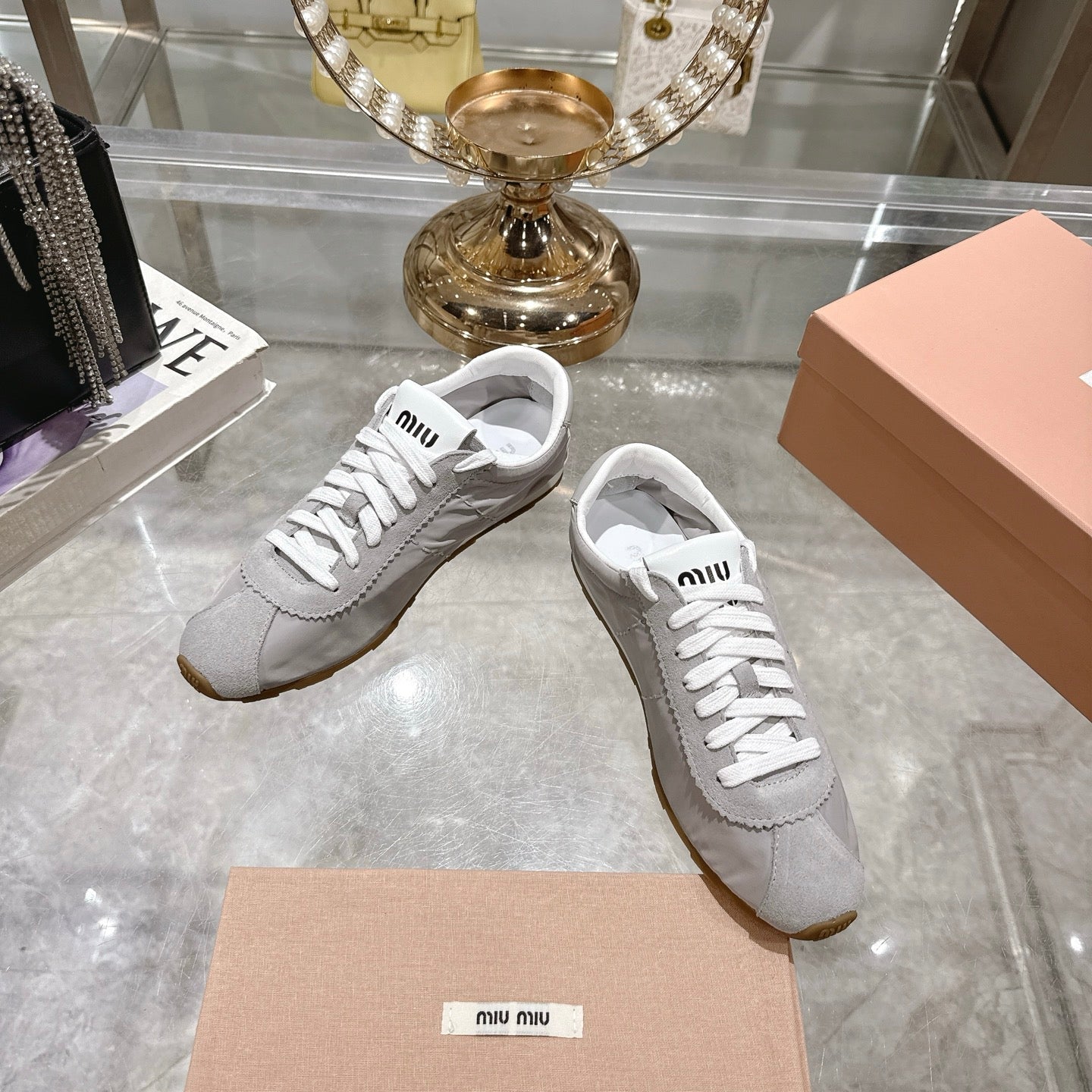 PLUME NAPPA SNEAKERS IN GREY SUEDE AND CANVAS、mysite、Cacoeks