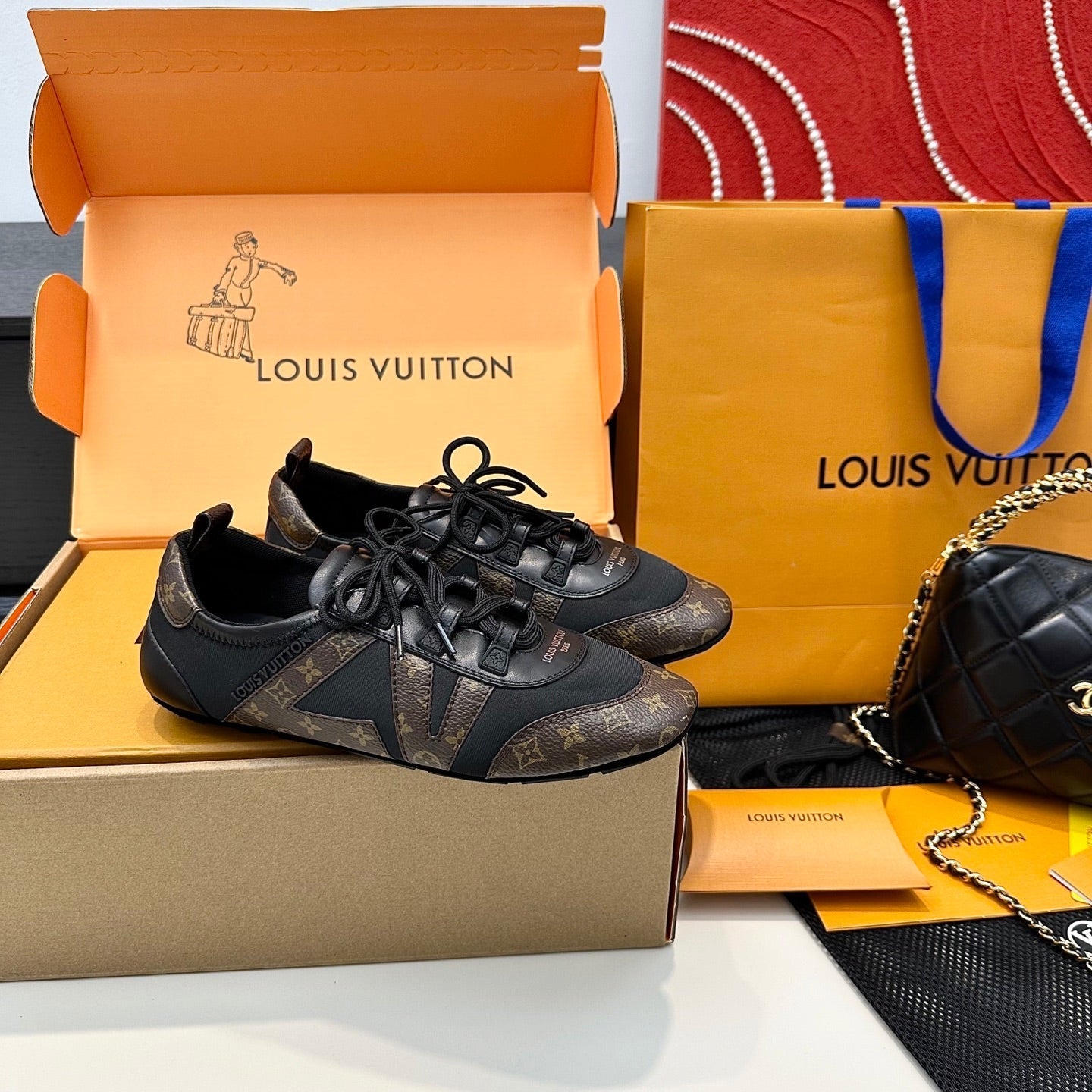 SNEAKERINA TRAINERS IN BROWN AND BLACK FABRIC AND CANVAS、mysite、Cacoeks