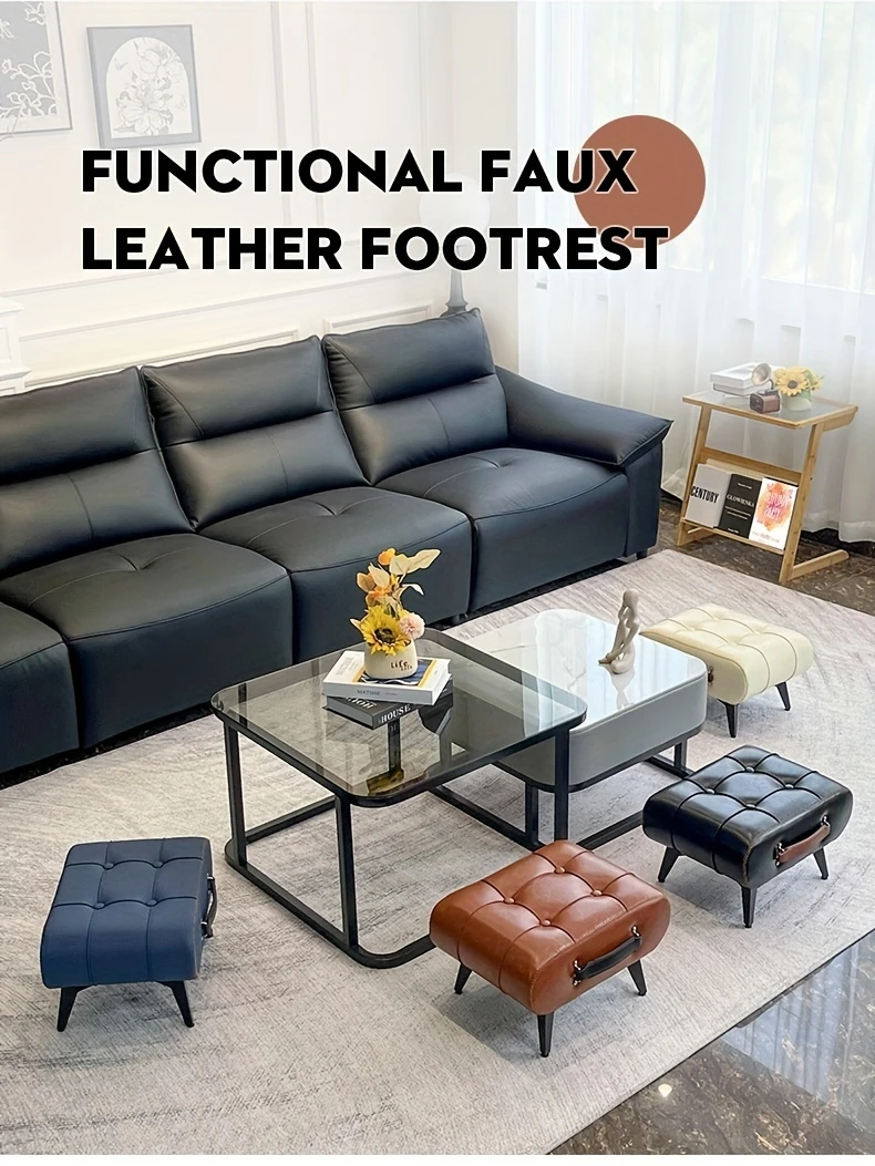 1pc high quality oil wax leather low stools footstools leather padded footstools stylish versatile for sofa end shoe changing stools for living rooms foyers entrance bedroom home decor furniture furniture for home details 0