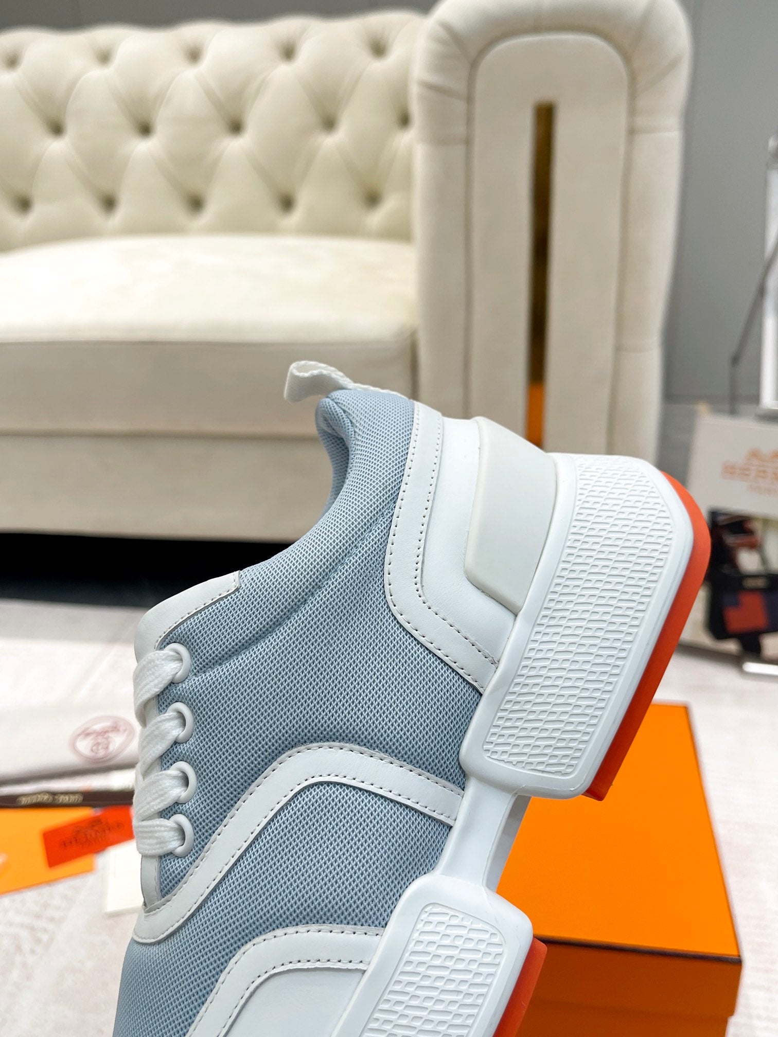 GIGA SNEAKER IN POWDER BLUE STITCHED MESH AND WHITE CALFSKIN、mysite、Cacoeks