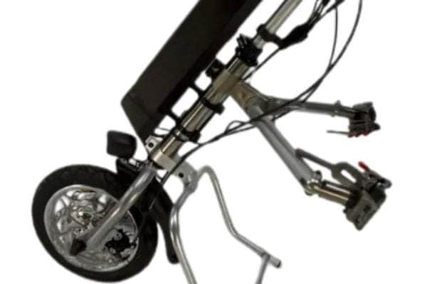 Electric wheelchair motor attachment with dual motors for unmatched power and enhanced mobility.
