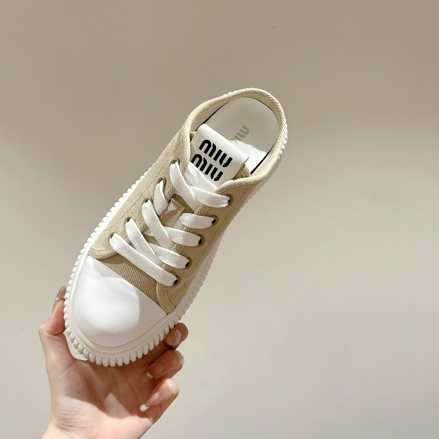 Sneakers Mules Bright Cream Color Canvas、mysite、Cacoeks