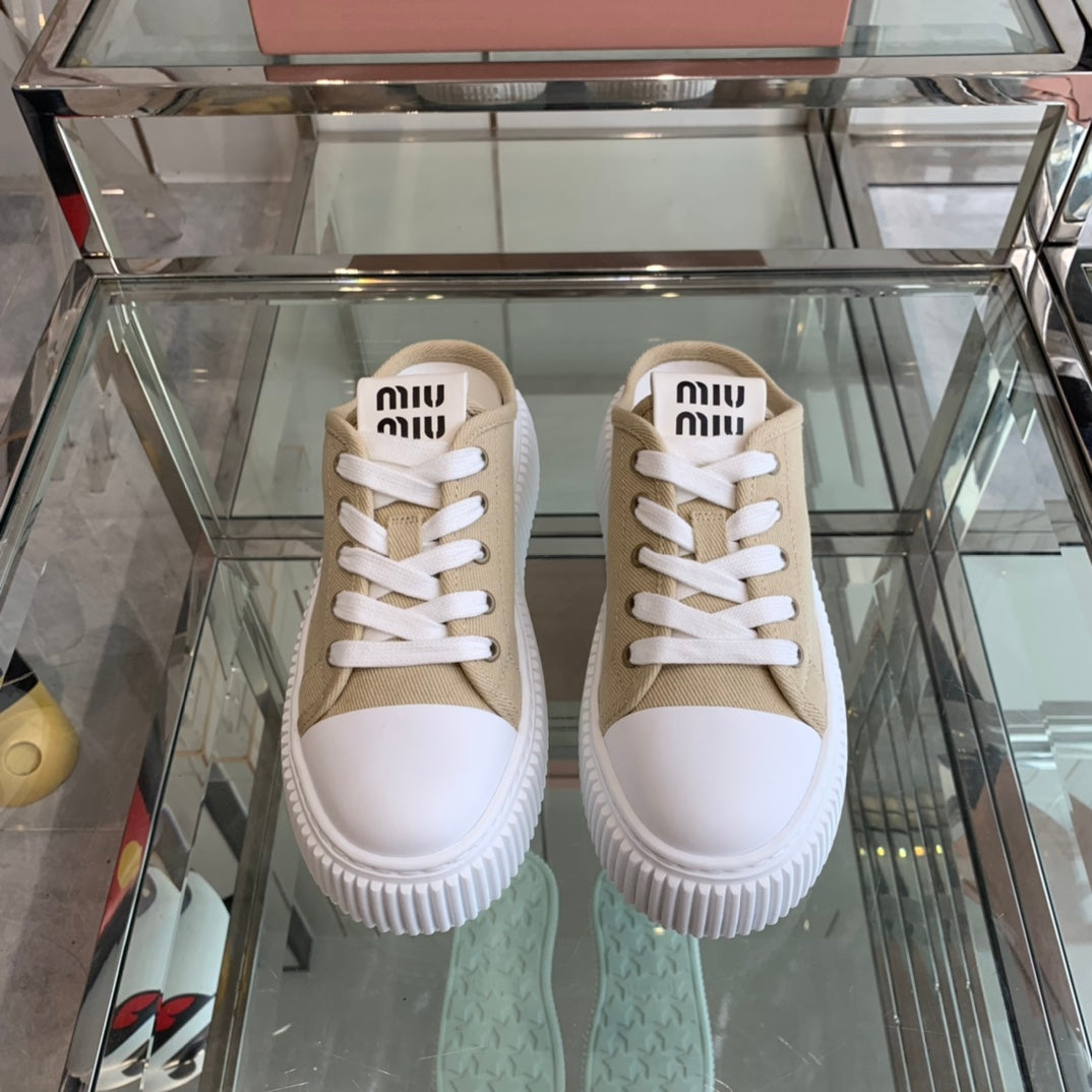 Mule Shoes Khaki And White Canvas、mysite、Cacoeks