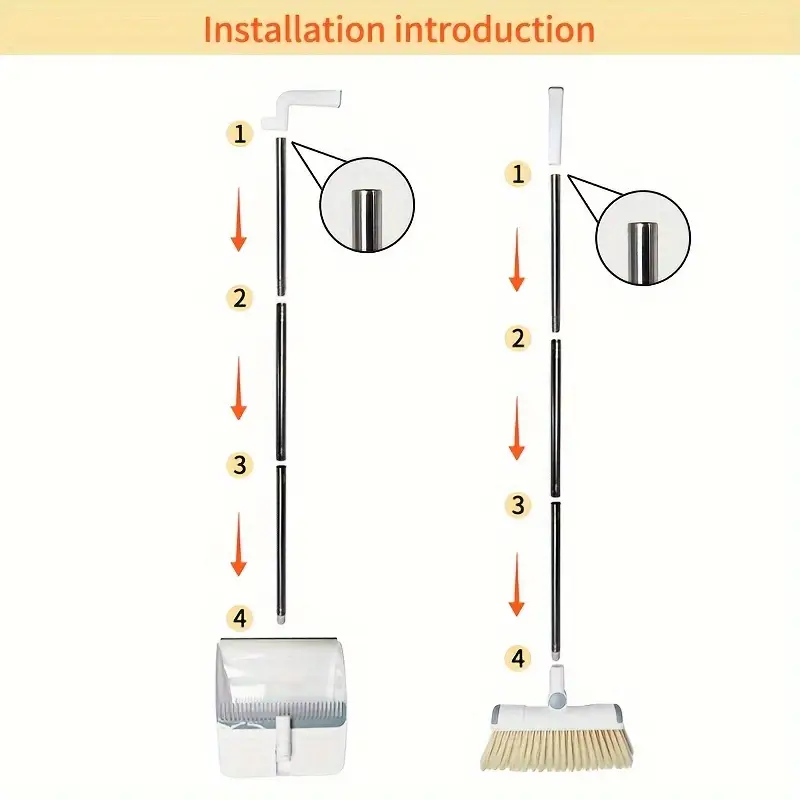 1set broom dustpan set combination thickened rotatable foldable stainless steel rod strong and durable   sweeping broom plastic cleaning supplies for indoor broom and dustpan set local warehouse household items details 1