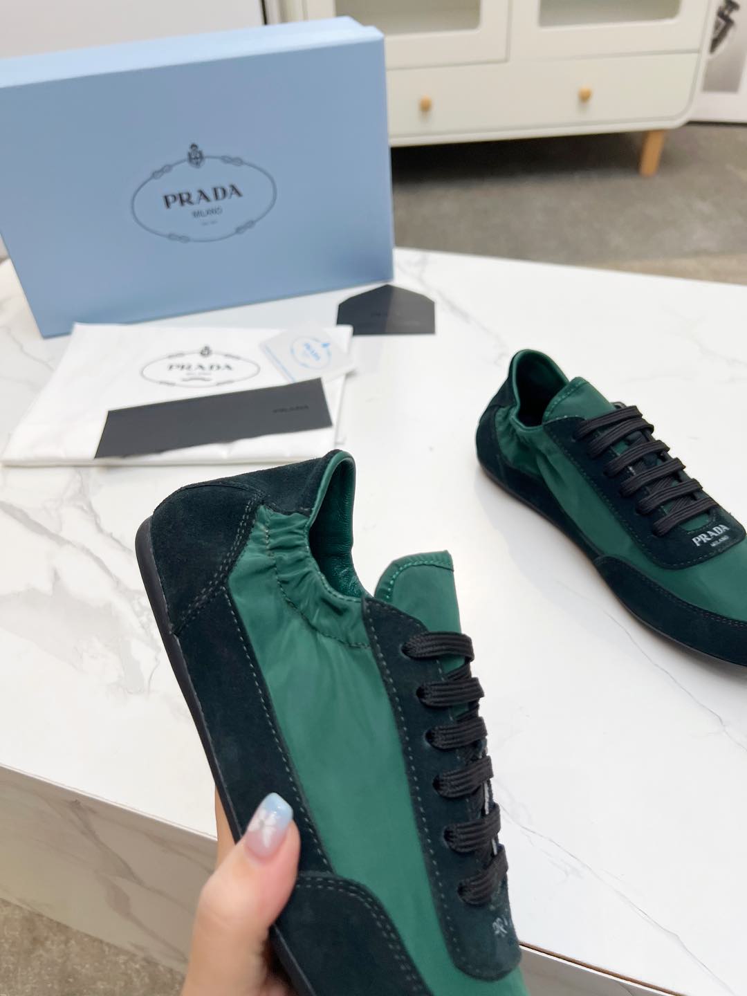 COLLAPSE SNEAKERS IN BLACK SUEDE AND FOREST GREEN NYLON、mysite、Cacoeks