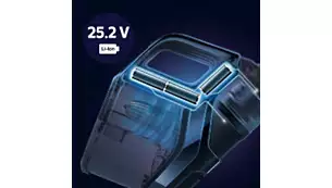 Up to 75 min* of powerful cleaning with 25.2 V Li-Ion battery