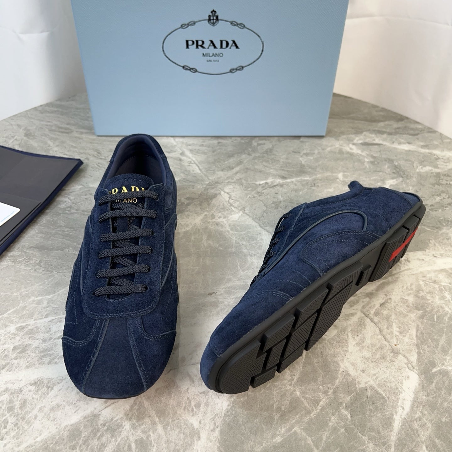 PRADA 25S MONTECARLO ANTIQUED SNEAKERS IN NAVY BLUE SUEDE、mysite、Cacoeks