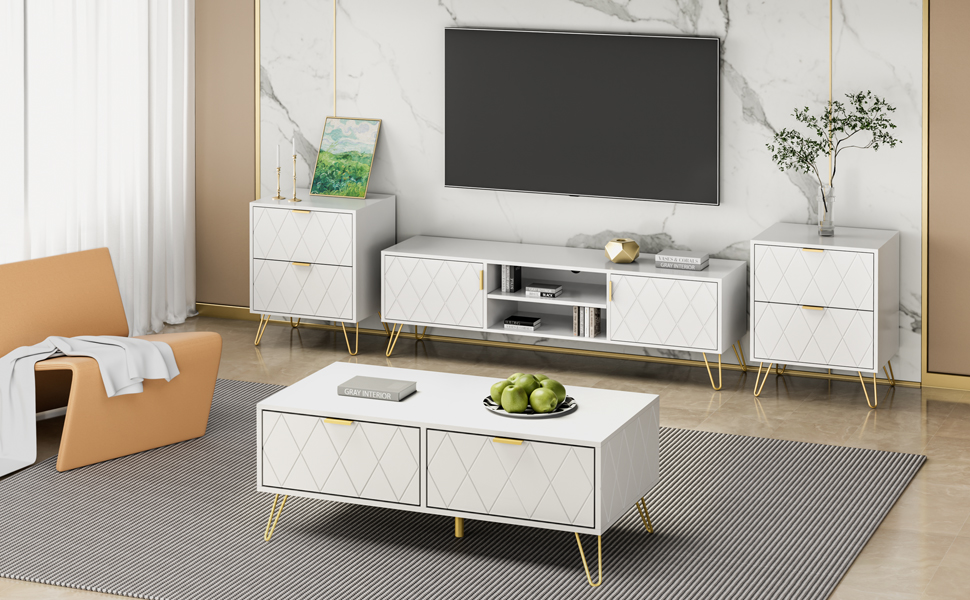White nightstand and coffee table