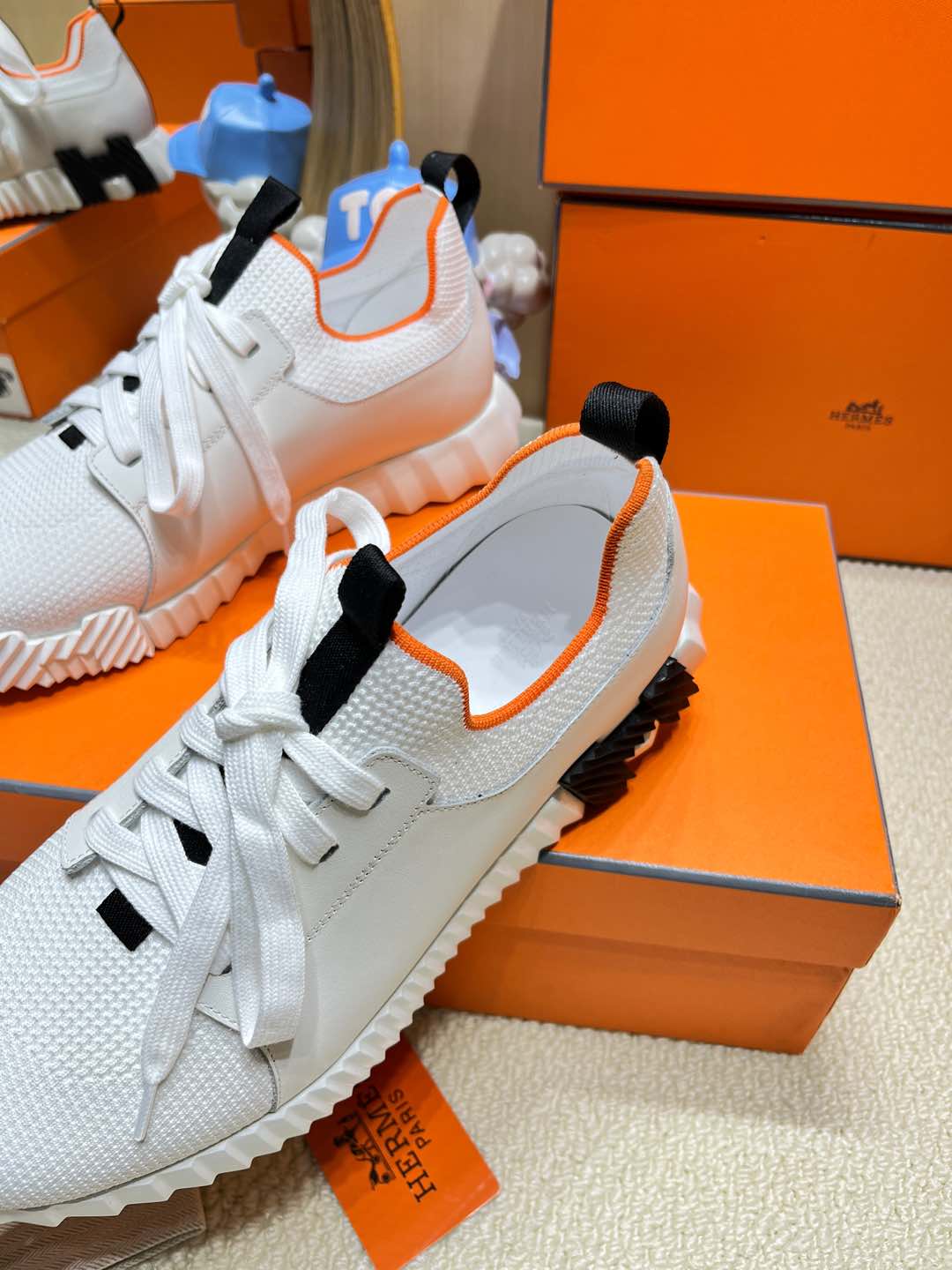 DEPART SLIP-ON SNEAKER IN WHITE KNIT AND CALFSKIN、mysite、Cacoeks