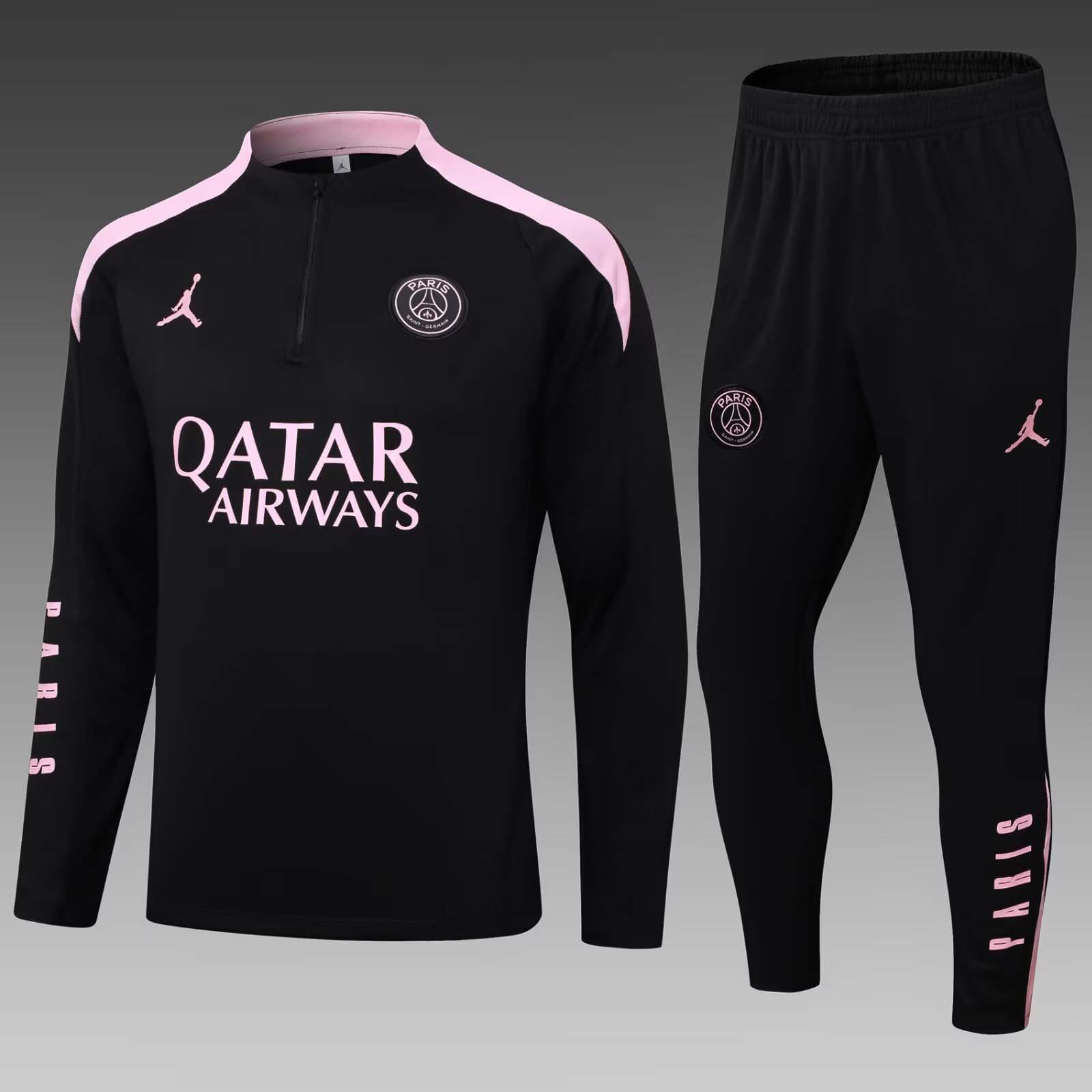 2024/2025 Psg Paris Saint-Germain Half-Pull Training Suit Black and pink Set:football jersey mysite: unitedjerseyfootball 邓江浪:football