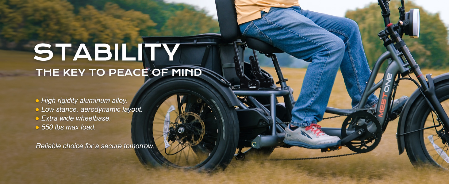 Meetone Tour electric tricycle for adults aluminum alloy frame with 550lbs capcacity