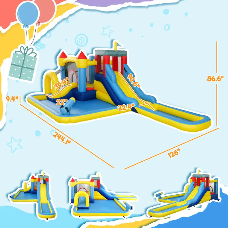 giant house with water slide wet and dry use basketball hoop climbing wall castle with ball pit for indoor outdoor details 3