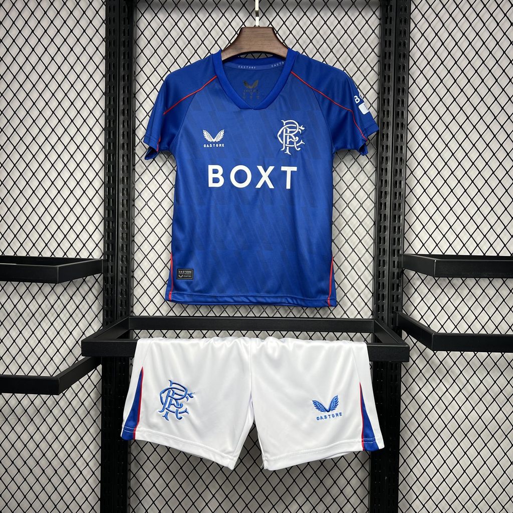 Higojerseys-Glasgow Rangers 24-25 Home Stadium Kids Kit