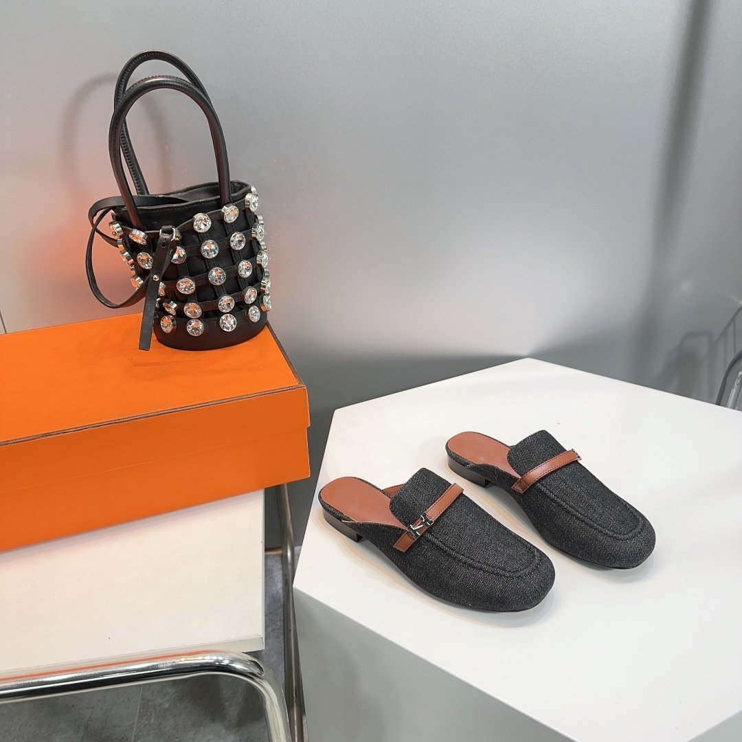 Lena Mule Black Denim、mysite、Cacoeks