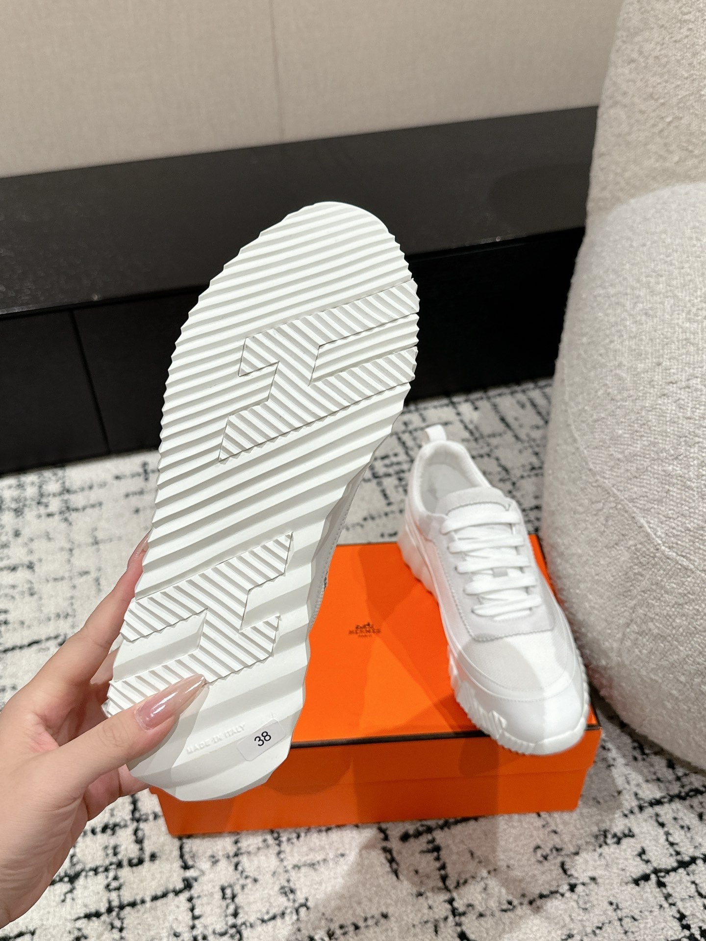 BOUNCING SNEAKER IN WHITE CALFSKIN AND FABRIC、mysite、Cacoeks