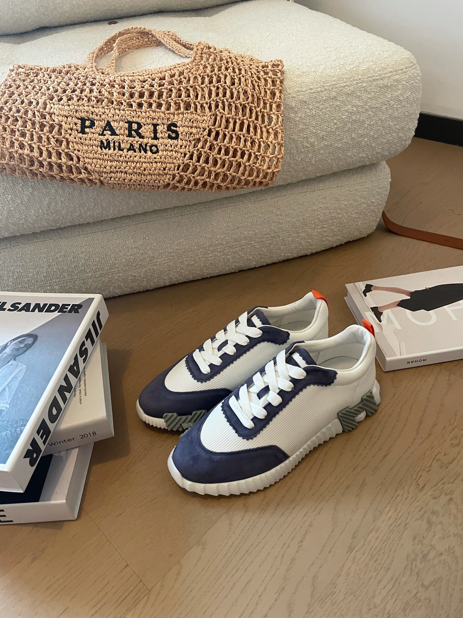 BOUNCING SNEAKERS LIGHT GRAY MIX NAVY CALFSKIN、mysite、Cacoeks