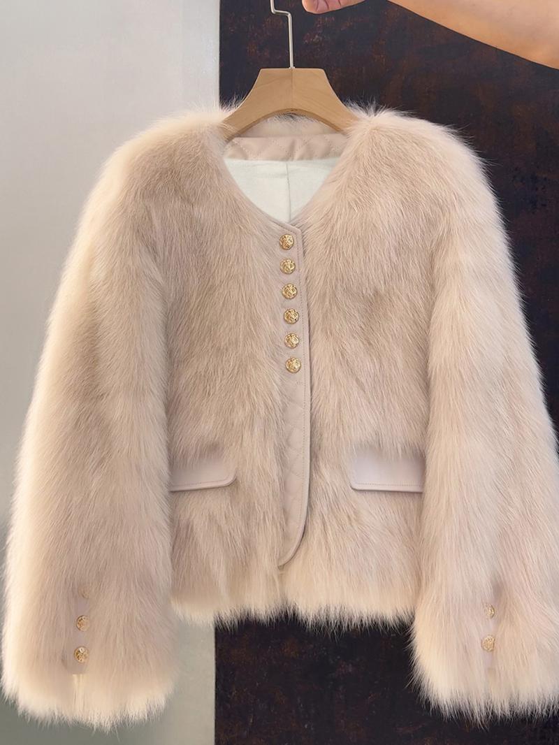 Women's Faux Fox Fur Coat Short Section Autumn Winter New Style Korean Version Commuting Real Fur Patchwork Outerwear