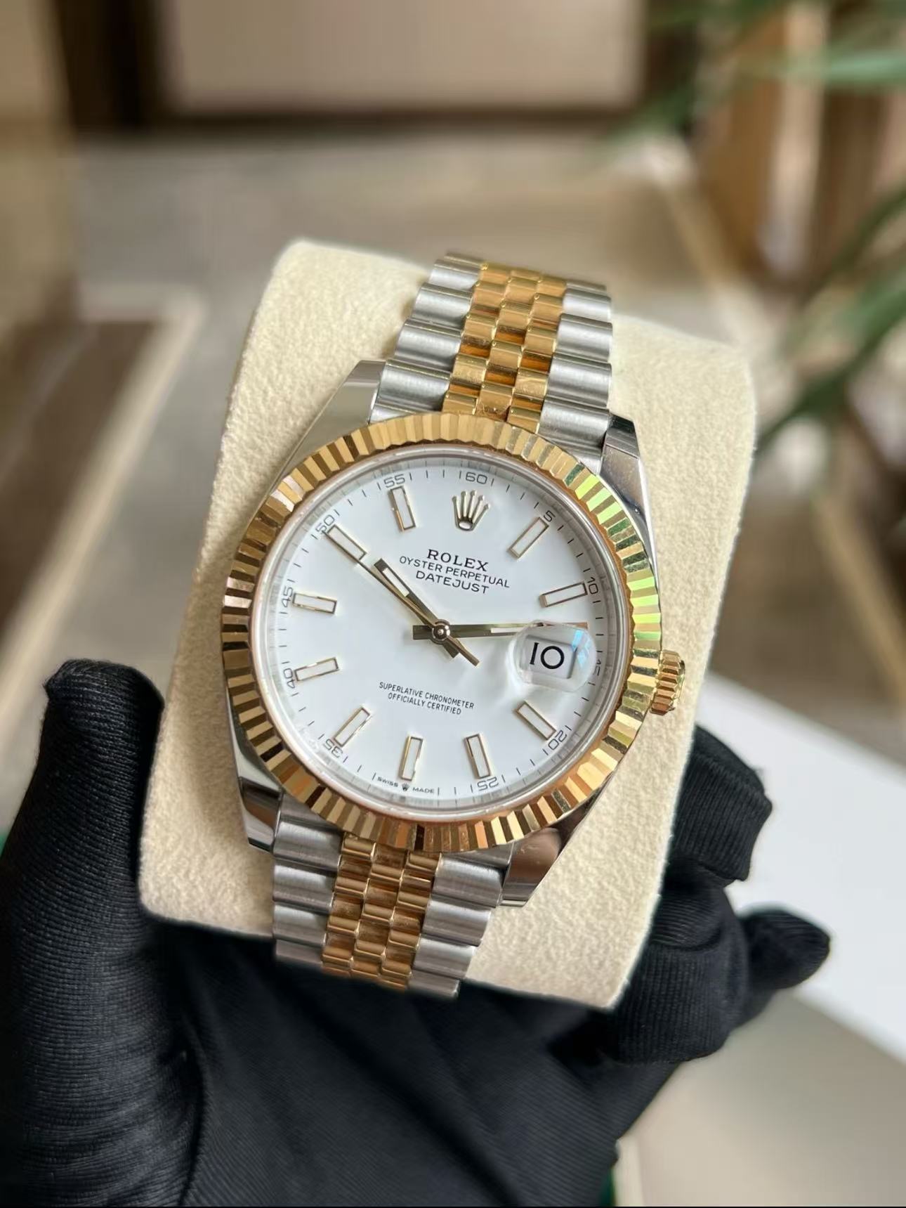 Rolex Datejust 41mm Super Clone Swiss ReplicaWatchTwo Tone Jubilee Bracelet White Dial Ref 126333 3235 Swiss Movement