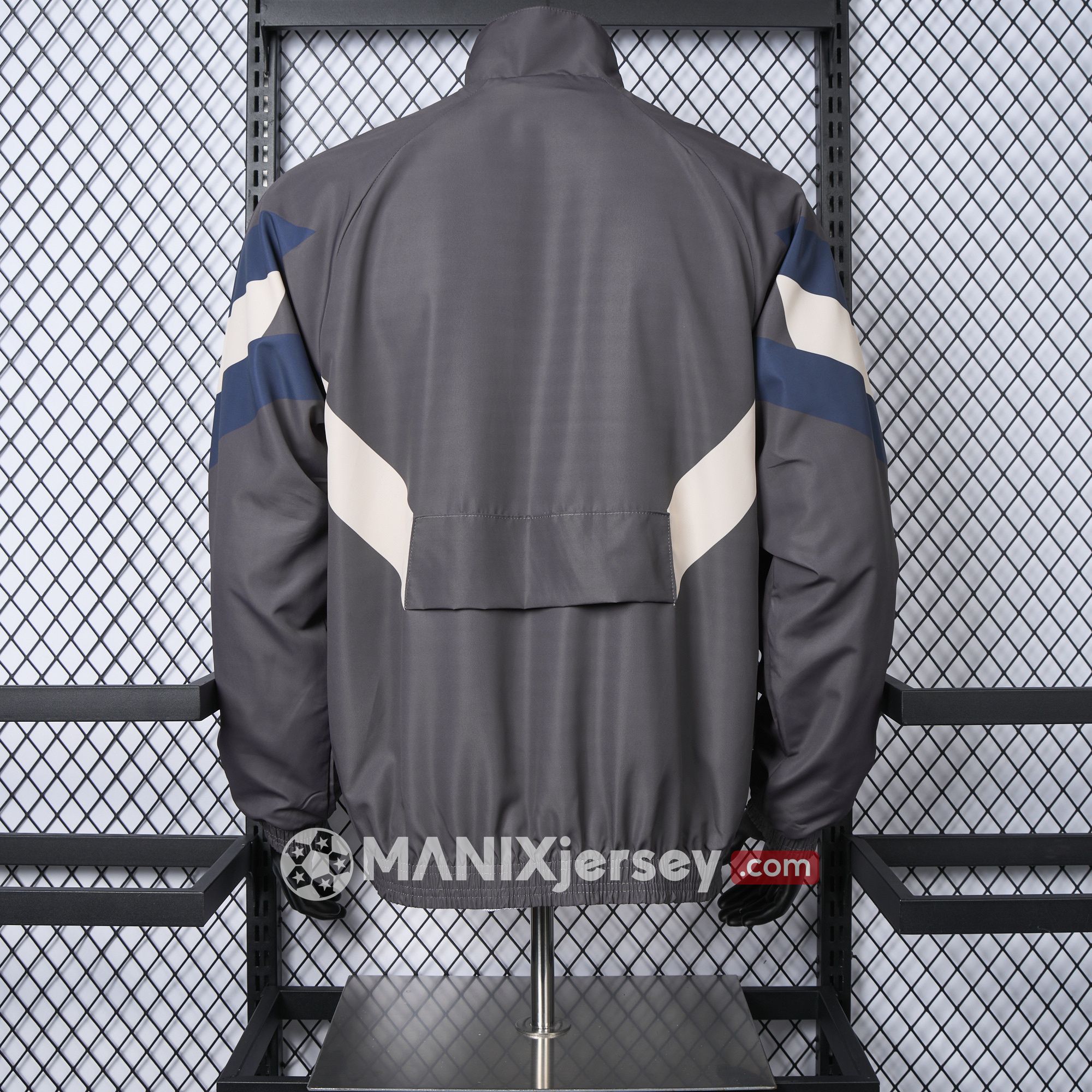 ManixJersey.com | Real Madrid 24-25 Throwback Windbreaker Jacket - Grey -Customize Name, Number and Patch | Worldwide Shipping