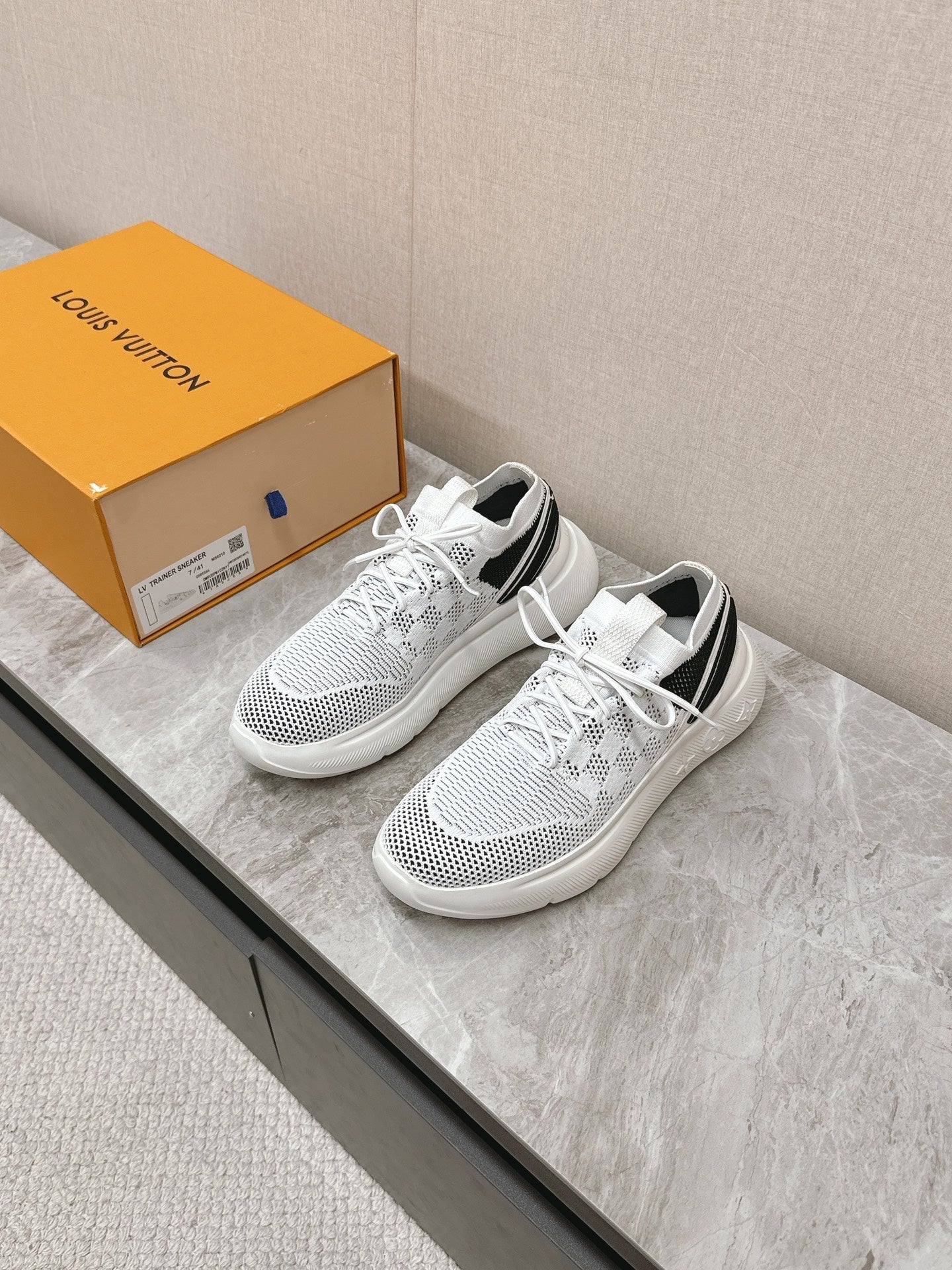 SNEAKERS IN WHITE DAMIER ELASTIC FABRIC、mysite、Cacoeks