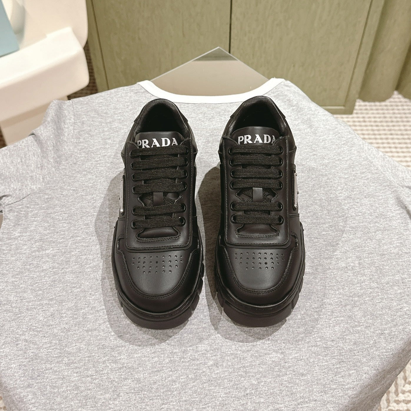 PRA FLATFORM SNEAKERS BLACK CALFSKIN、mysite、Cacoeks