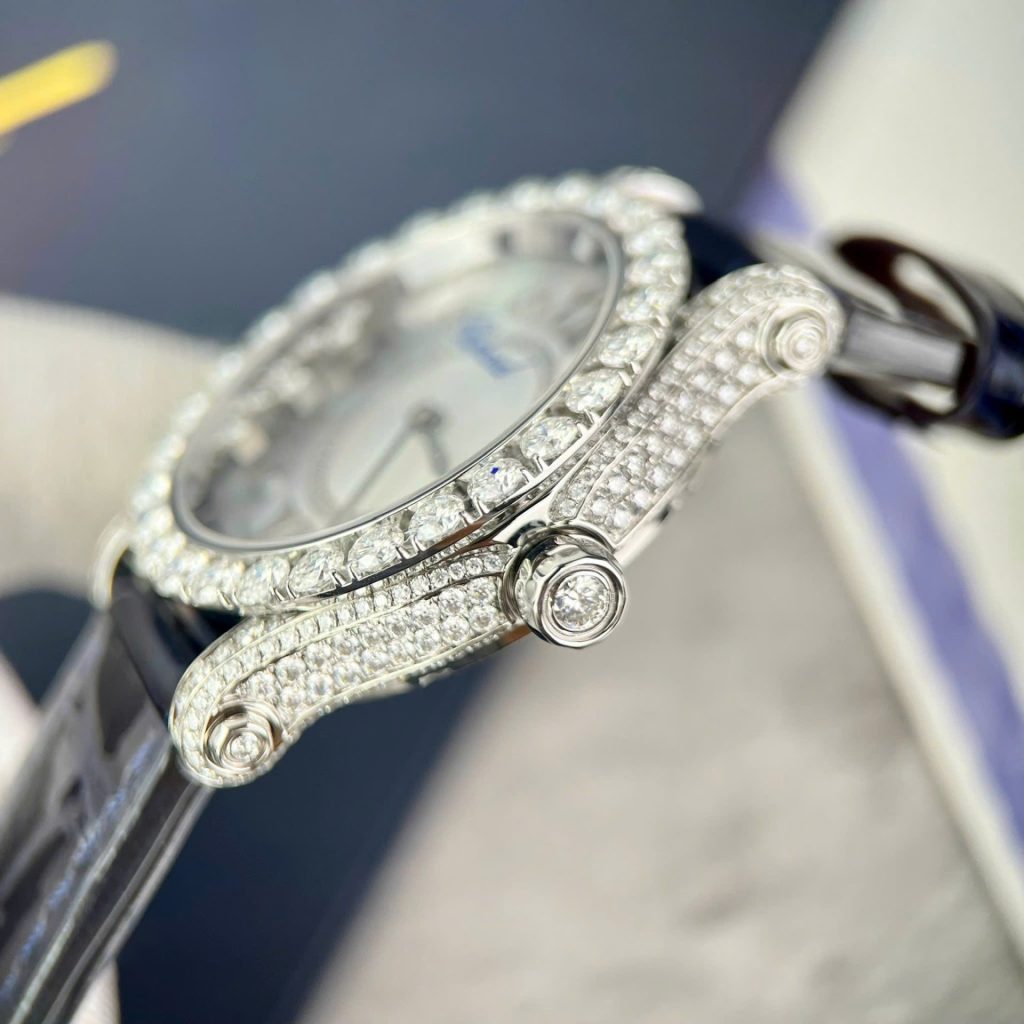 Đồng Hồ Nữ Chopard Chế Tác Đính Kim Cương Moissanite Hong Kong 34mm (1)