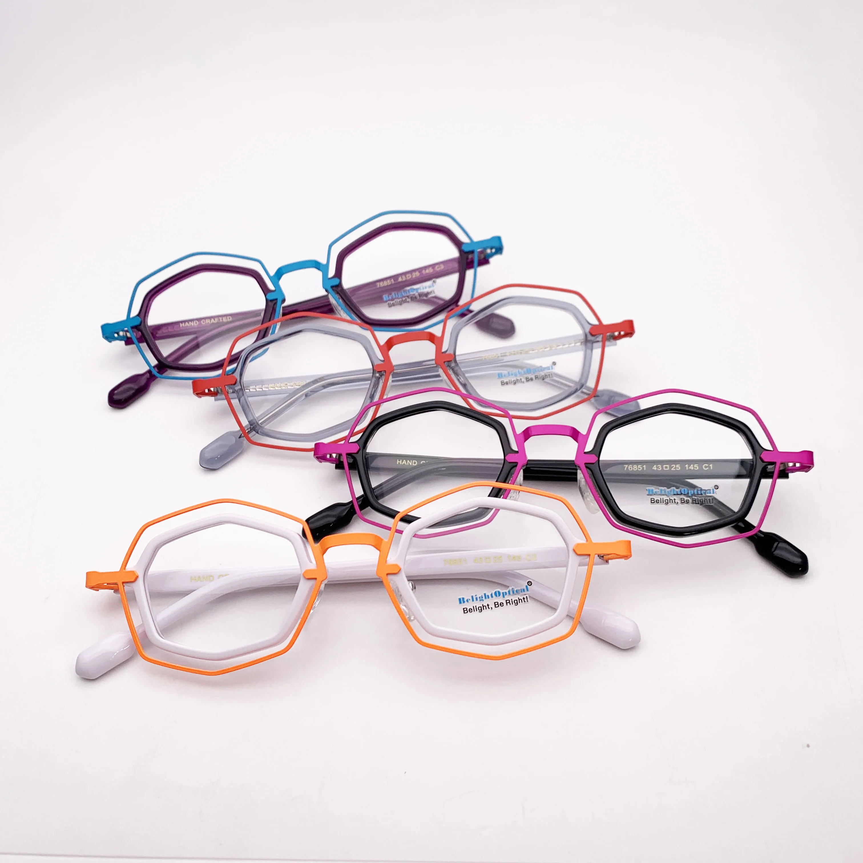 Acetate with Metal Colorful Vintage Combine Color Shape Optical Glasses Spectacle Frame Prescritpion Lens Women Style 76851