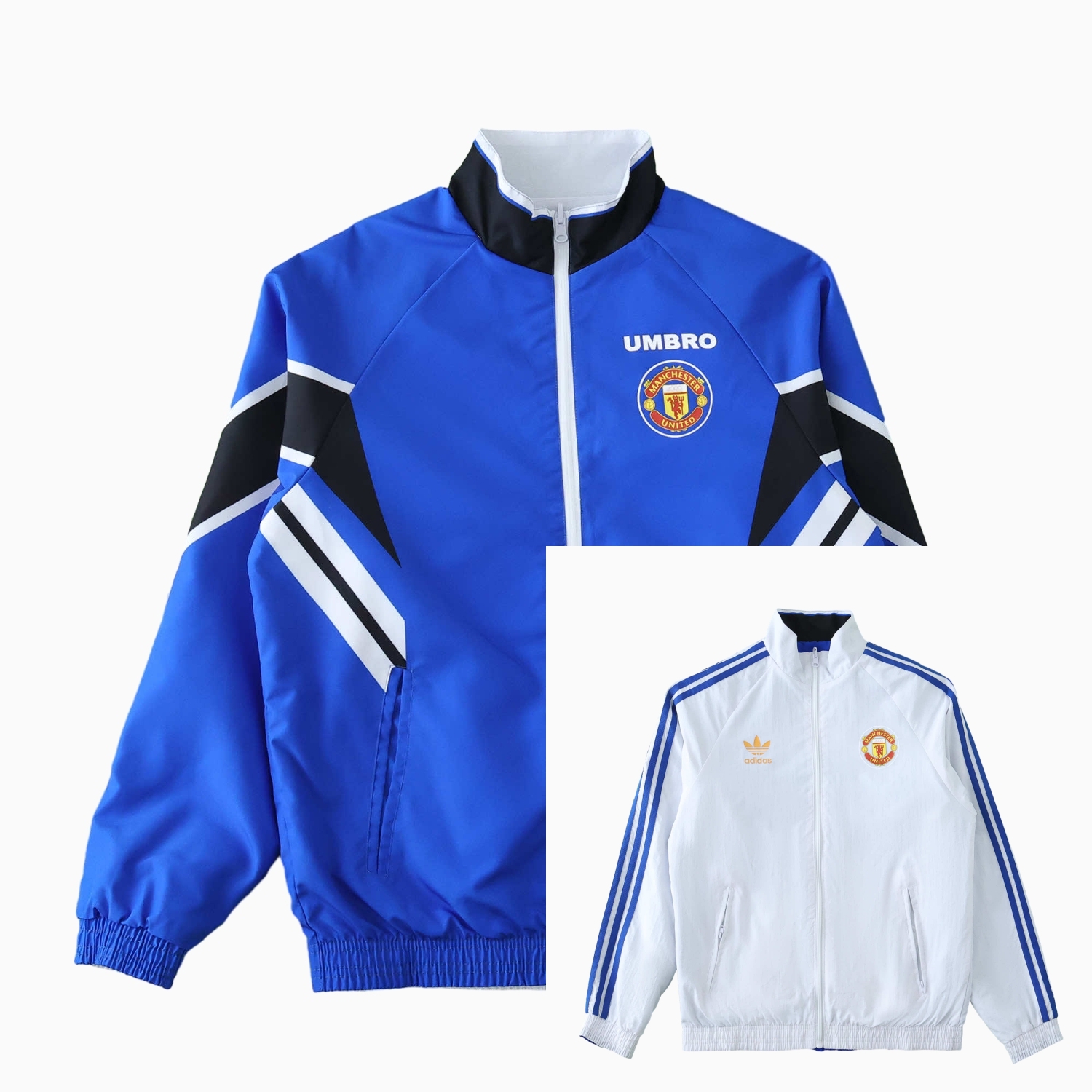 Funinjersey-Retro Manchester United 1996 Double Sided Reversible Windbreaker - Blue & Green