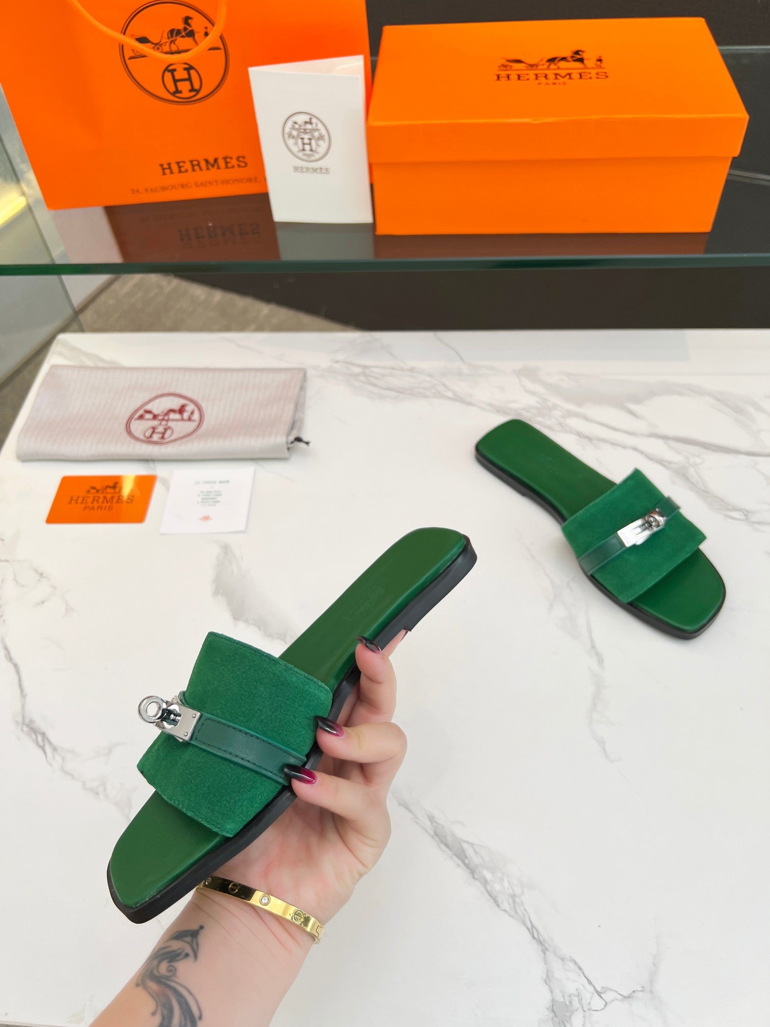 Giulia Sandal Green Suede Green Calfskin、mysite、Cacoeks