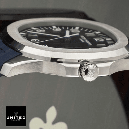 Patek Philippe Aquanaut Blue Dial 5168G-001 Replica side view crown