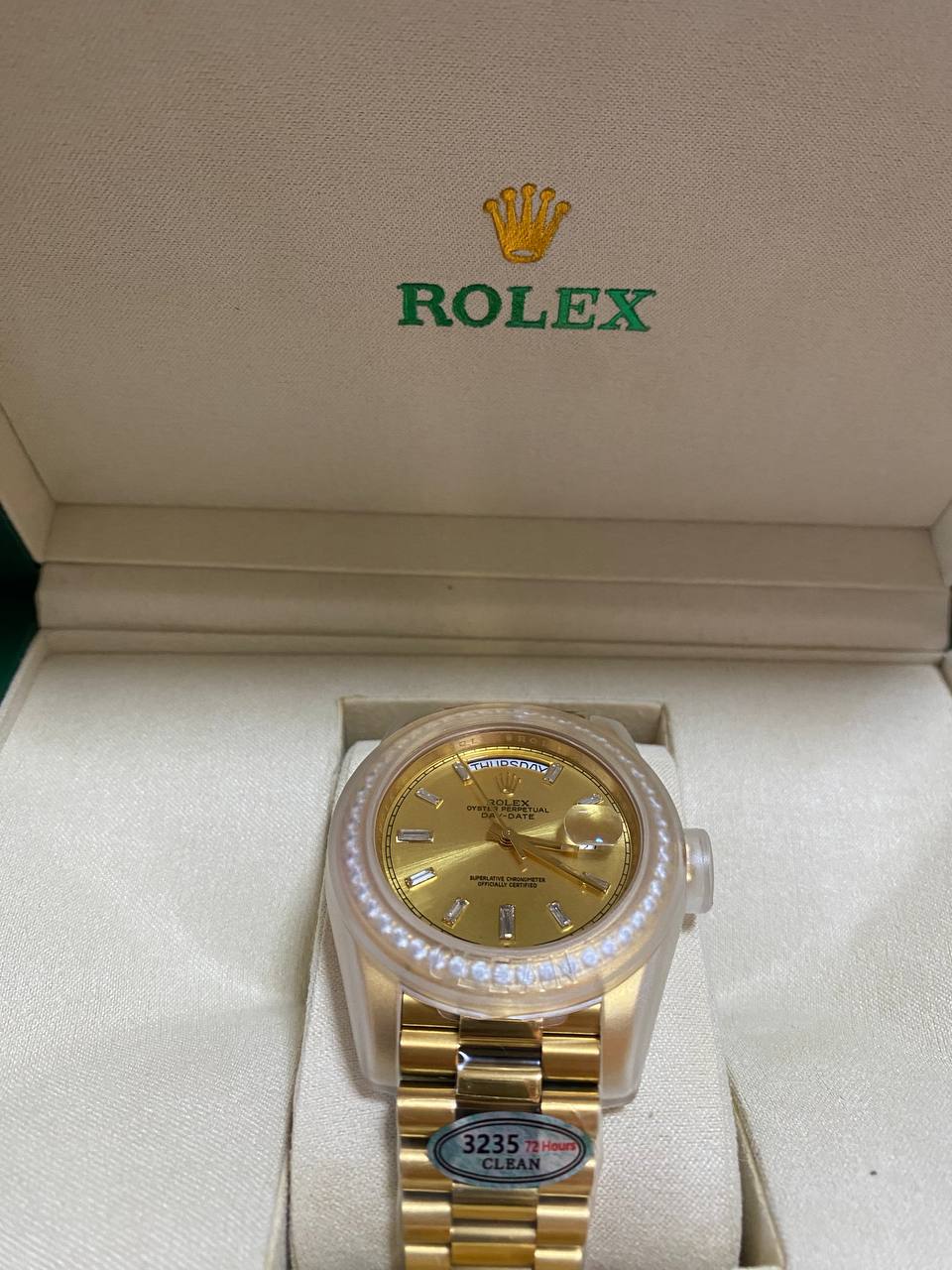 Super Clone 1:1 Rolex Day-Date 228348RBR KW Yellow Gold & Diamonds Champagne Dial-fasswatch