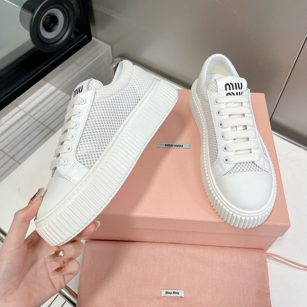 SNEAKERS THICK-SOLED LIGHT GRAY MESH COWHIDE、mysite、Cacoeks