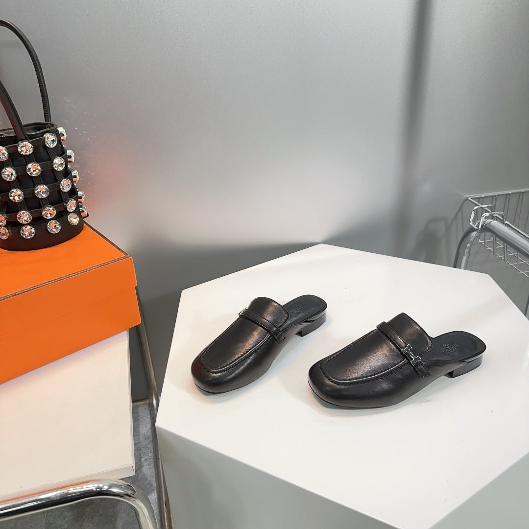 Lena Mule Black Leather、mysite、Cacoeks