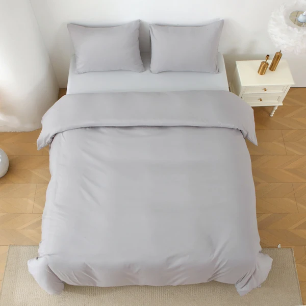 纯色三件套 不含填充物 枕套*2 (51cm*66cm)+被套*1 (229cm*229cm) Queen Size 胖被3件套 灰白-14