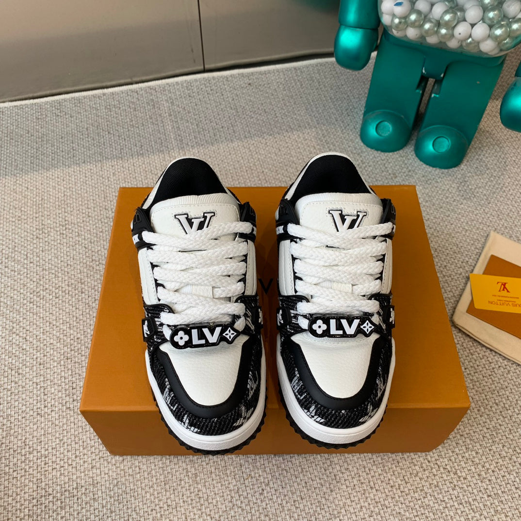 LV TRAINER MAXI SNEAKER IN WHITE MIX BLACK CALFSKIN、mysite、Cacoeks
