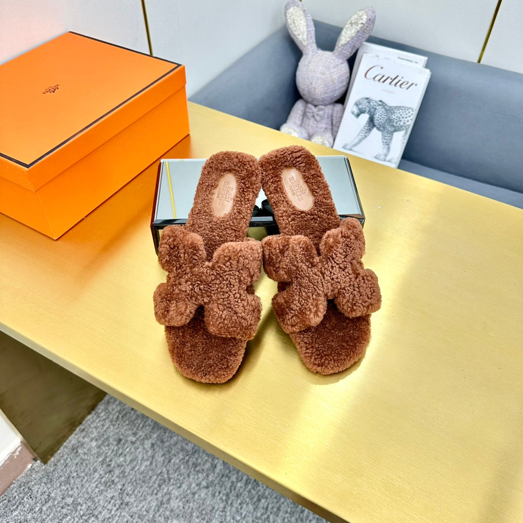 0RAN SHEARLING SANDALS UMBER BROWN、mysite、Cacoeks