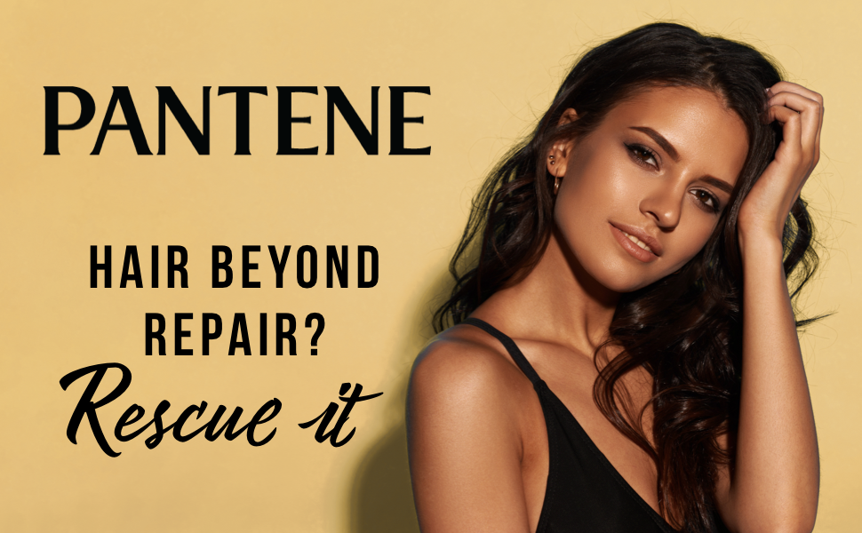 pantene miracle rescue collection yellow background tan model with strong hydrated glowing hair