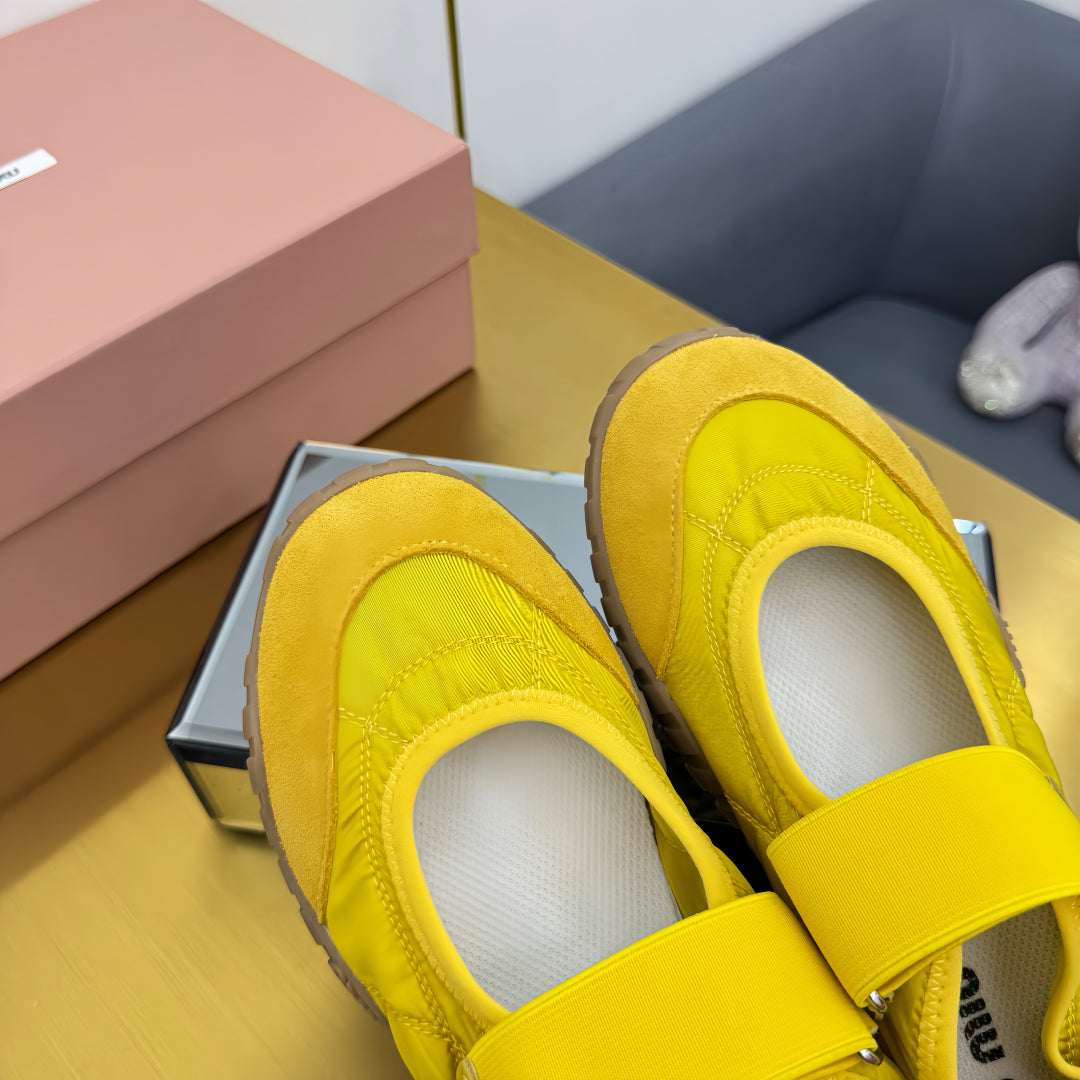 BALLERINAS SHOES IN YELLOW TYRE TECHNICAL FABRIC AND SUEDE、mysite、Cacoeks