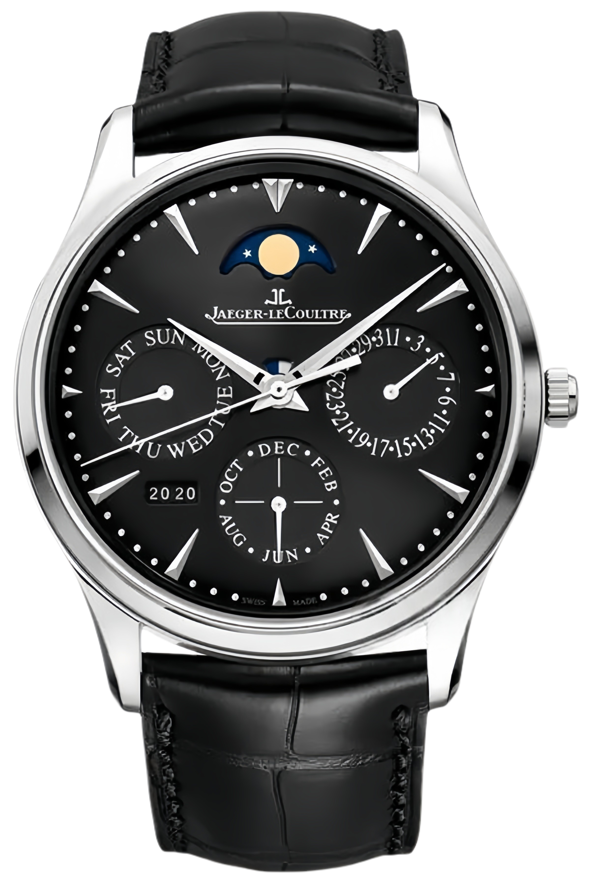 Jaeger-LeCoultre Master Ultra Thin Moon Ref. Q1308470 Super Clone Watch – Silver Dial Stainless Steel Case Black Leather Strap Fake Replica