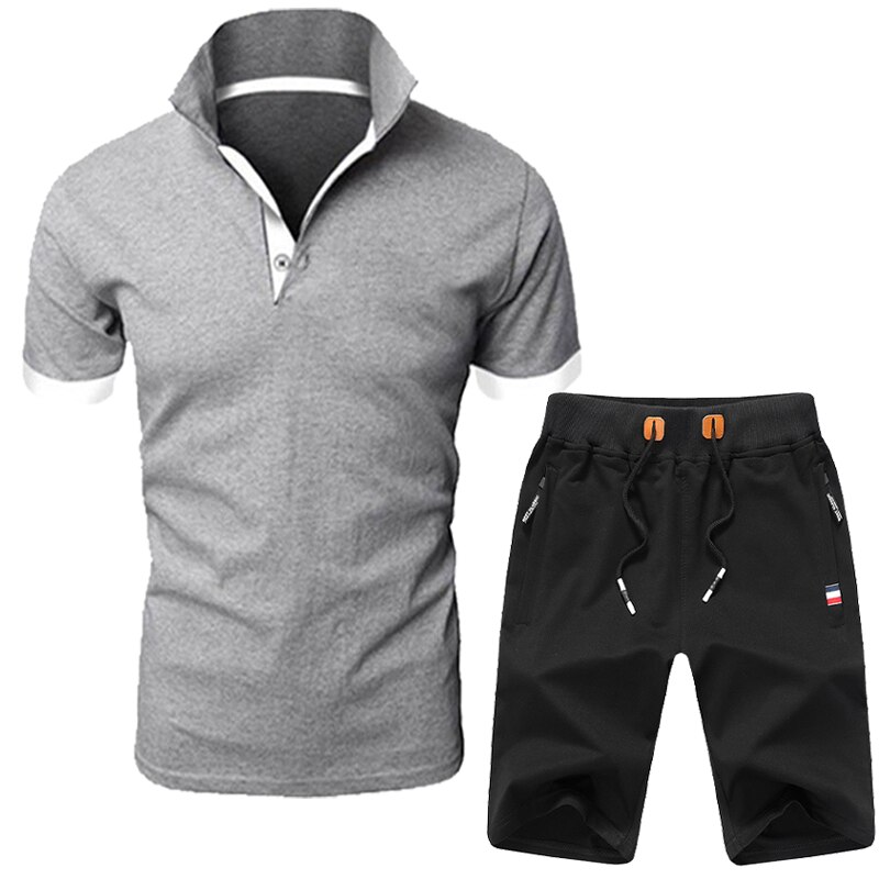 Custom LOGO Men's 2 Pieces Set Summer Patchwork Polo Shirt and Shorts Brand Trend Fashion Casual Sport Streetwear Male Tracksuit