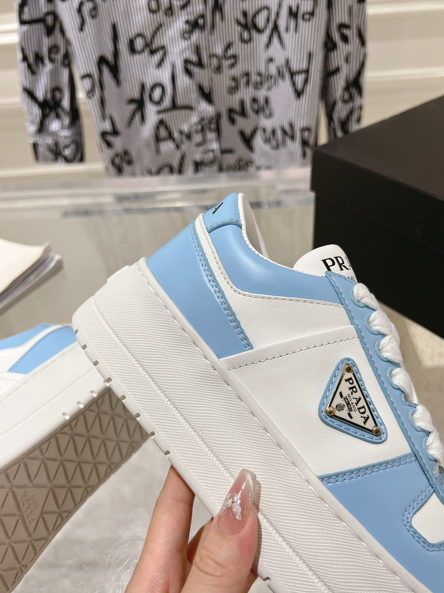 PRA DOWNTOWN BOLD SNEAKERS WHITE AND SKY CALFSKIN、mysite、Cacoeks